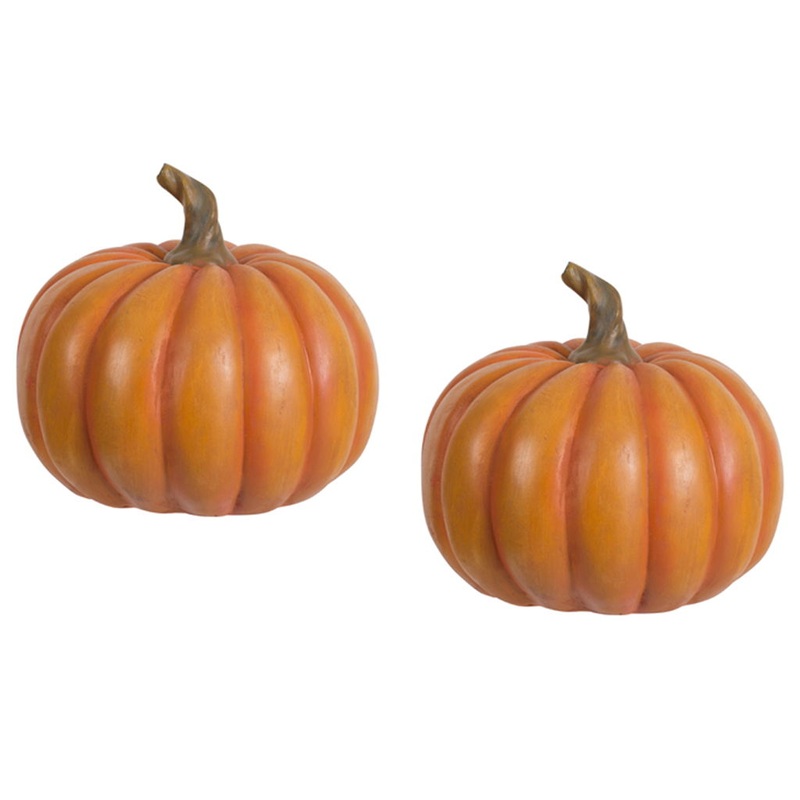 Autumn Resin Pumpkin With Stem, Pumpkin Ornament Decor For Holiday Harvest Festival Fall Festival & Thanksgiving (Set of 2) - Orange