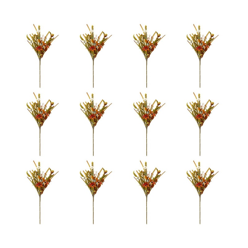 Artificial Flower Picks, Botanicals Decor For Harvest Festival Fall Festival & Thanksgiving Table Decorations (Set of 12) - Green / Orange Multi