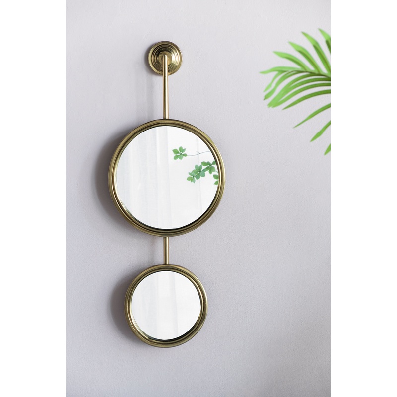 2 Circle Mirrors For Wall Decor, Unique Contemporary Wall Mirror For Living Room Bedroom Entryway - Gold
