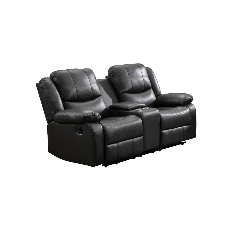 Mazin Furniture Causeuse inclinable McLeod en cuir reconstitu avec console 99846GRY-2C