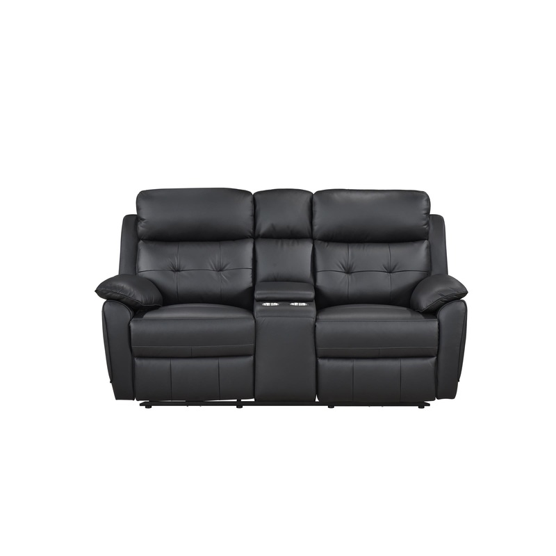 Mazin Furniture Causeuse inclinable motorise Oliver en cuir et aspect cuir avec console 99032PBLK-2C