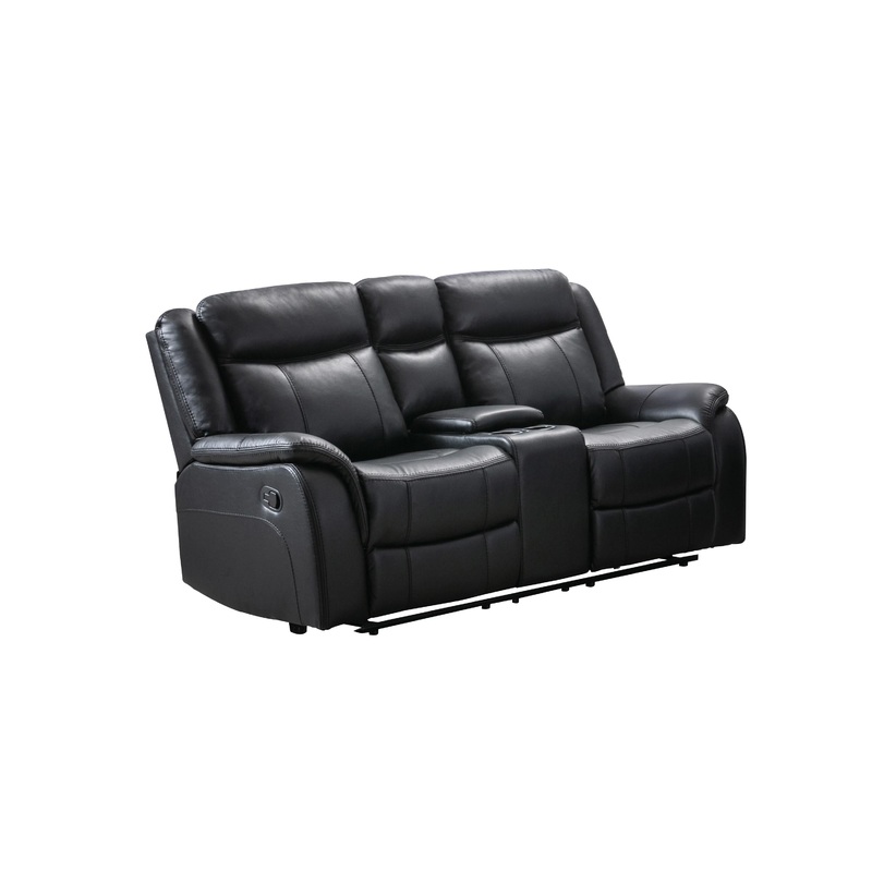 Mazin Furniture Causeuse inclinable Paxton en cuir avec console 99926BLK-2C
