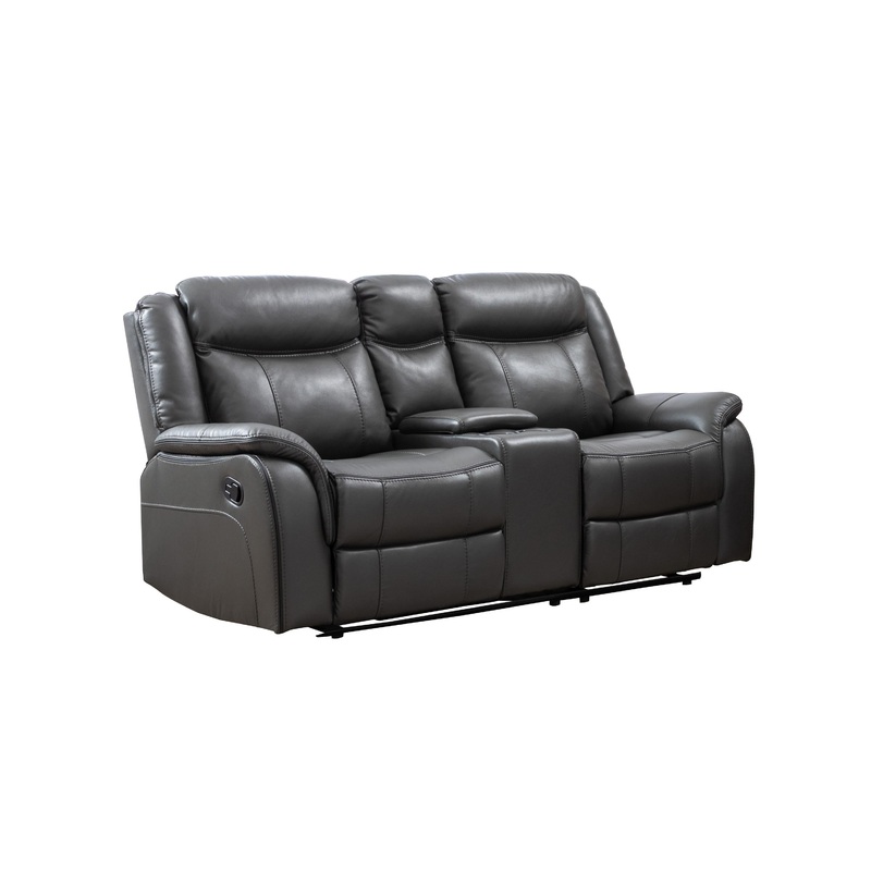 Mazin Furniture Causeuse inclinable Paxton en cuir avec console 99926GRY-2C