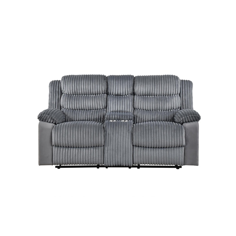Mazin Furniture Causeuse inclinable Tyrone en tissu avec console 99072GRY-2C