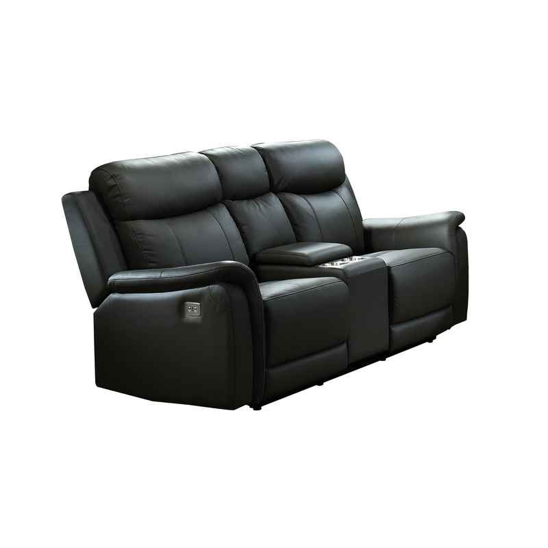 Mazin Furniture Causeuse inclinable motorise Cyrus en cuir et aspect cuir avec console 99840PN-BK-2C