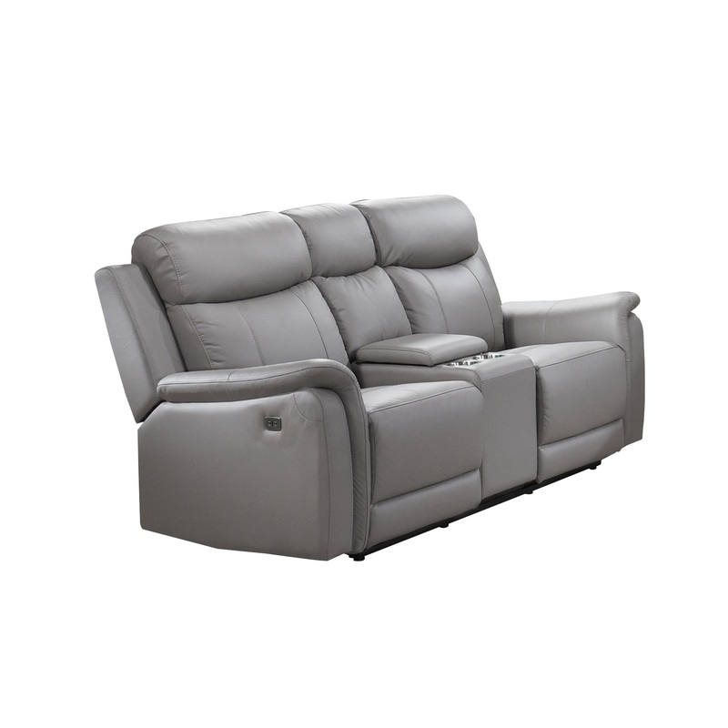 Mazin Furniture Causeuse inclinable motorise Cyrus en cuir et aspect cuir avec console 99840PN-LG-2C
