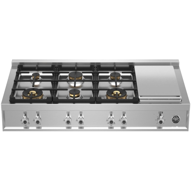 Bertazzoni Dessus de cuisinire encastre  bi-nergie de 48 po. avec plaque chauffante lectrique PROF486GRTBXT