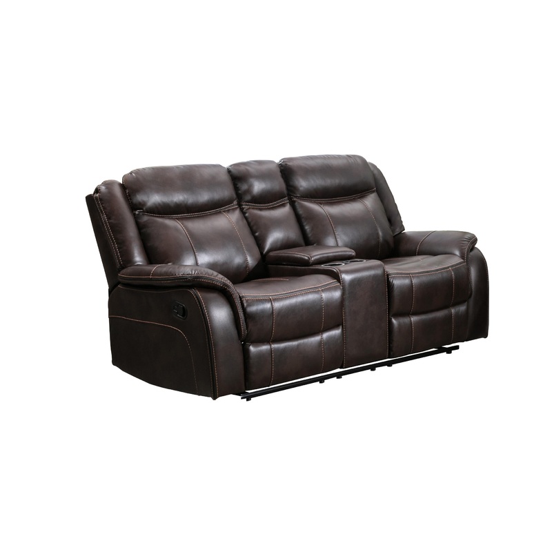 Mazin Furniture Causeuse inclinable Paxton en cuir avec console 99926BRW-2C